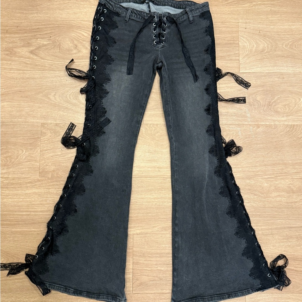 Women's Black Lace-Up Jeans
